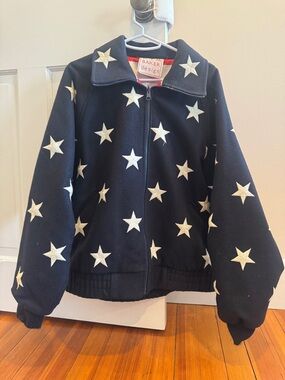 Vintage Kim Baker Reversible American Flag Bomber Jacket Wool Stars Stripes